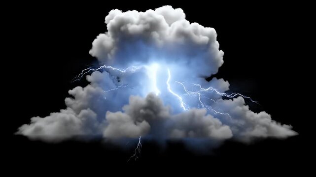 Storm cloud with internal lightning flashes on black background