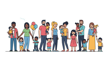 Obraz premium Diverse family groups holding hands and children representing unity love