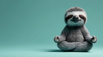 Fototapeta premium Cute Sloth Meditating in Yoga Pose on Teal Background.