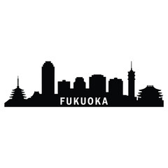 Fototapeta premium Fukuoka city skyline silhouette against a clean white background
