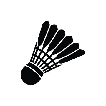 A black and white illustration of a badminton shuttlecock on white