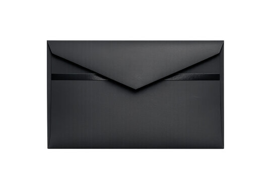 Black envelope with sleek ribbon on transparent background