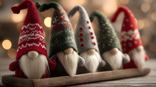 Five Adorable Christmas Gnomes in Festive Attire.