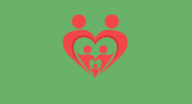 Red heart shaped family symbol.