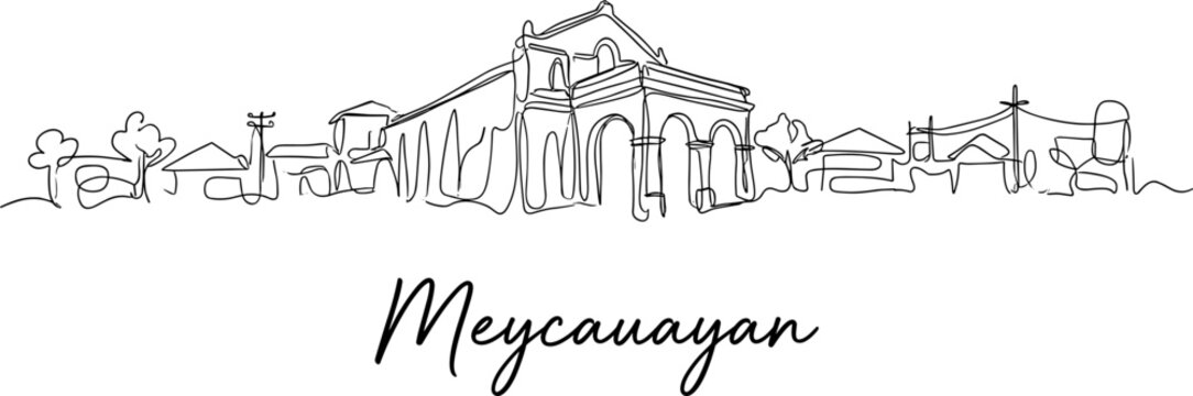 Meycauayan City Philippines landmark skyline single line drawing minimalist vector illustration