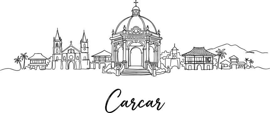 Minimalist line art illustration of Carcar City Cebu Philippines landmarks on white background vector