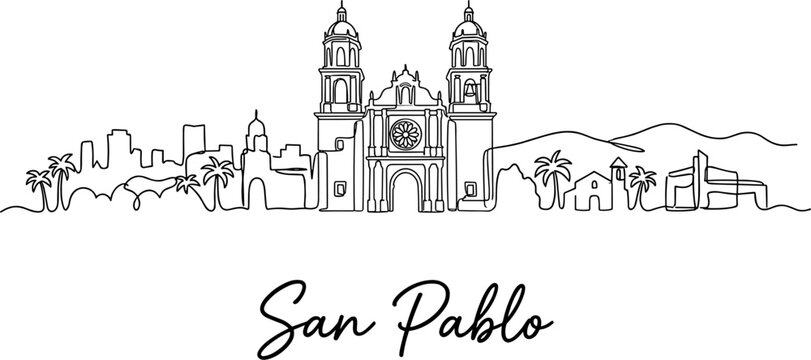 Minimalist San Pablo city skyline continuous one line drawing isolated on white vector illustration