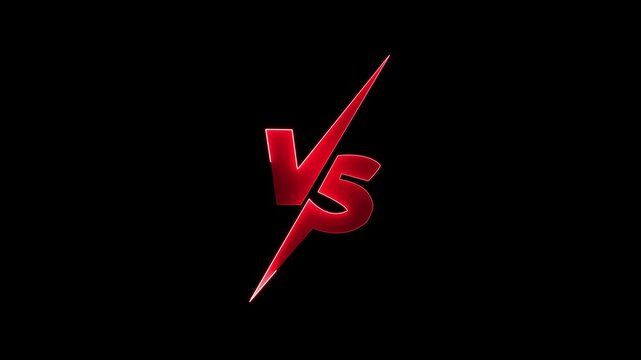 Red V S symbol with lightning bolt effect on black background for comparison contrast and competitive concepts