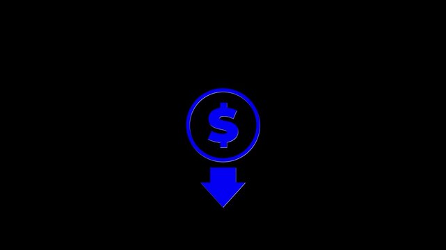Blue Dollar Sign Currency Symbol with Downward Arrow Finance Economy Investment Concept