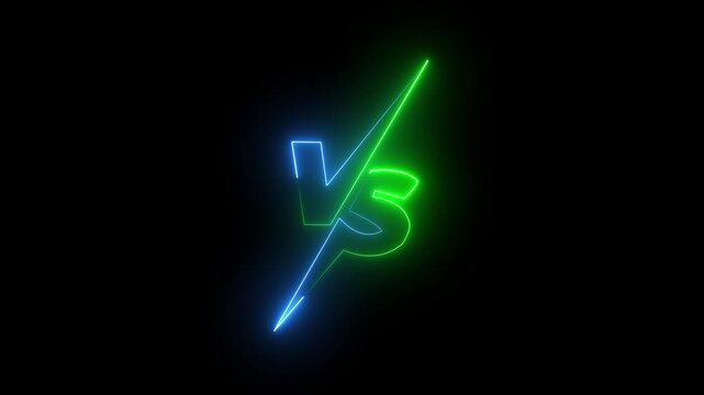 Neon Versus Sign Green Blue Glowing Letters on Black Background
