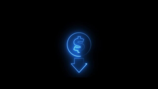Glowing Blue Dollar Sign Decrease Financial Crisis Economy Downturn Neon Arrow Downward Trend