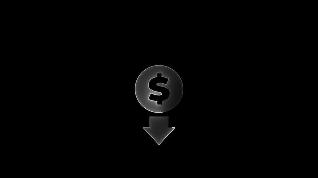 Glowing Dollar Sign Decreasing Arrow Financial Crisis Economy Downturn glowing symbol