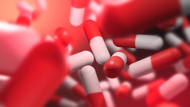 Cinematic 3D Animation of Red and White Capsule Pills