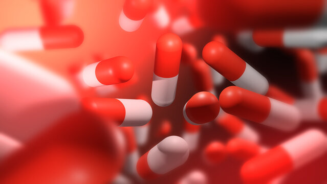 Cinematic 3D Animation of Red and White Capsule Pills