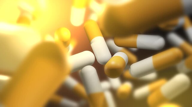 Cinematic 3D Animation of Yellow and White Capsule Pills