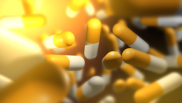 Cinematic 3D Animation of Yellow and White Capsule Pills