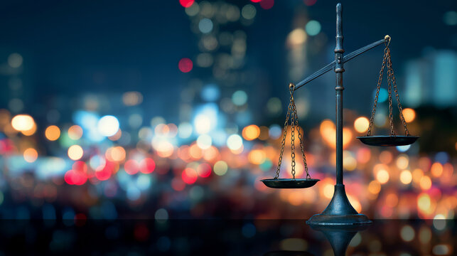 Stock Market and Legal System Concept with Scales of Justice