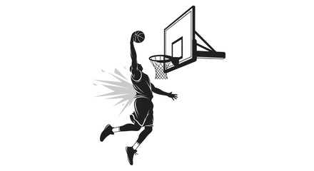 Obraz premium Dynamic Basketball Player Executing A Powerful Slam Dunk Silhouette