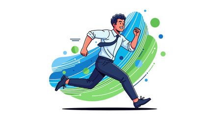 Fototapeta premium Dynamic Business Man Running Towards Success With Abstract Background