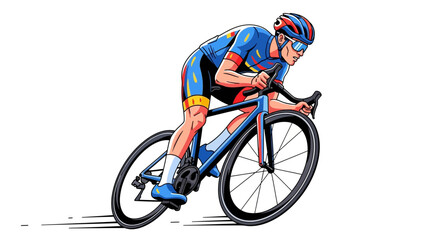 Fototapeta premium Dynamic Illustration Of A Cyclist In Full Race Mode On A White Background