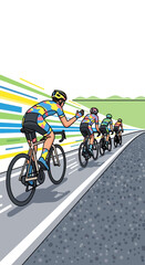 Naklejka premium Dynamic Road Cycling Race Action Vector Art With Speed Lines