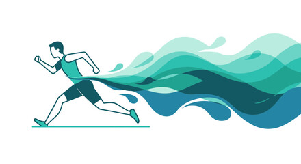 Fototapeta premium Dynamic Runner Crossing Finish Line With Flowing Water Elements
