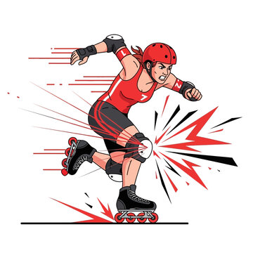 Dynamic Roller Derby Athlete Speeding Through Competition