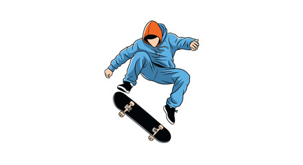 Fototapeta premium Dynamic Skateboarder Performing Aerial Trick Against White Background