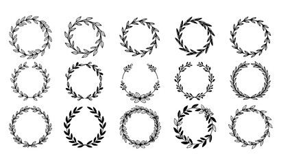 Obraz premium Circular Floral Wreaths Vector Collection Laurel Leaf Frames Decorative Set