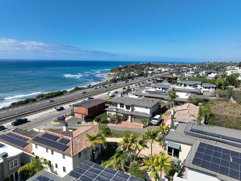 Aerial drone photo of Cardiff with nice house, West Coast of California, Encinitas, United States of America