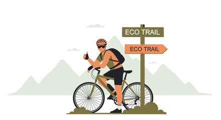 Fototapeta premium Eco Trail Cyclist Thumbs Up Adventure Mountain Scenic Route