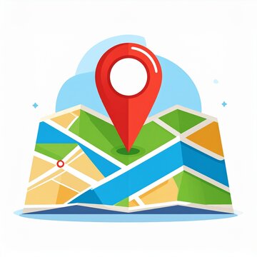 Flat vector illustration of location pin on folded map with navigation route concept in clean modern style