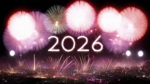 光跡で描いた2026と動きある花火