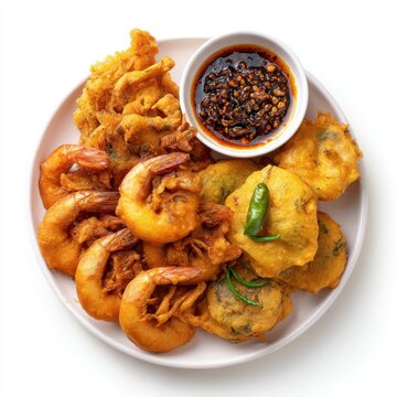 Hot  Isso Wade Sri Lankan street food plate isolated on a white background 