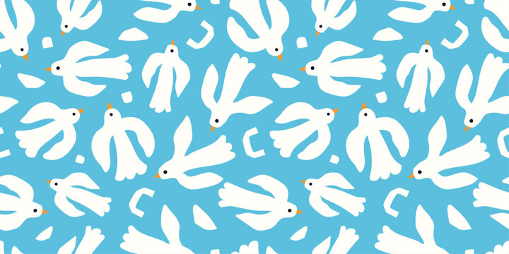 Seamless abstract pattern with birds in a naive style