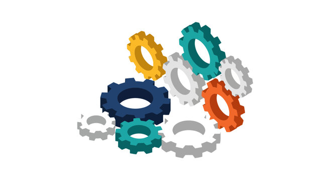 Colorful plastic interlocking gear toys.