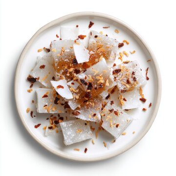 Kalu Dodol Snack Sri Lankan street food plate isolated on a white background