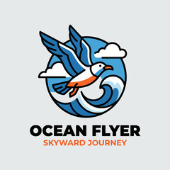 Obraz premium A vibrant seagull captured mid-flight above ocean waves, symbolizing freedom and adventure. This illustration brings an energetic spirit to coastal-themed projects.
