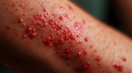 Fototapeta premium Close-up of inflamed skin with red lesions.