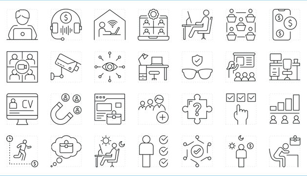 Remote Work related editable stroke line icons set.