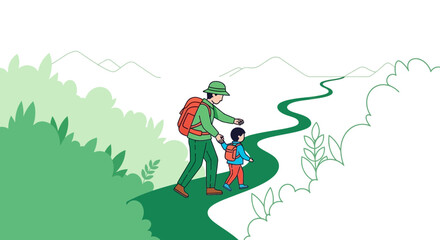 Fototapeta premium Father And Child Hiking On A Scenic Mountain Trail Together