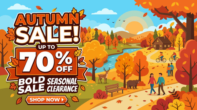 Autumn Sale Banner with Scenic Landscape