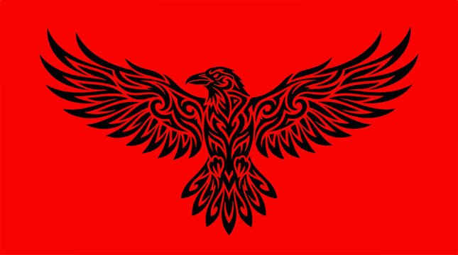 Black Eagle on Red Background.