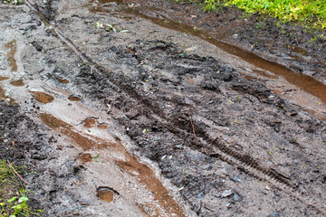 Muddy Dirt Road with Tire Tracks and Puddles