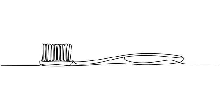 Minimalist continuous line drawing of a toothbrush on white background. Toothbrush continuous one line drawing oral care concept vector illustration