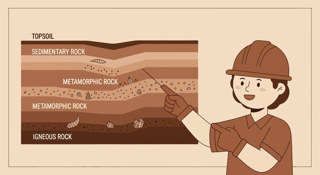Geology Education With Layered Soil Strata And A Friendly Instructor