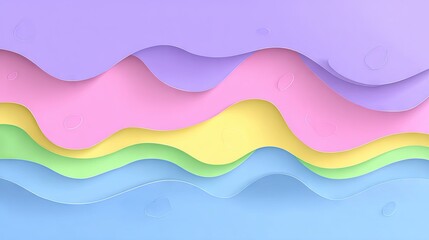 Fototapeta premium Layered paper cut background showcases smooth, undulating waves in pastel colors