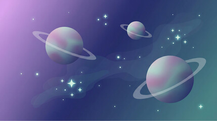 Colorful galaxy illustration with ringed planet and stars in vibrant cosmic style. © Mukhlis