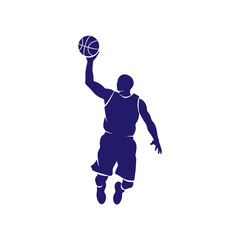 Slam dunking basketball player silhouette on white background © Bebek
