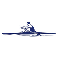 Single male rower in scull boat on water illustration © Bebek